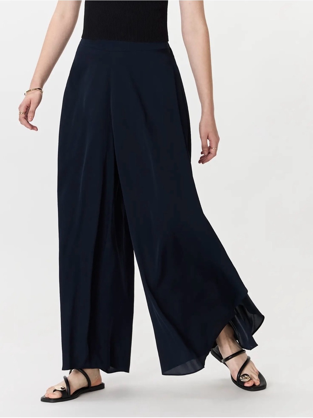 Quince Navy Stretch Silk Palazzo Pants